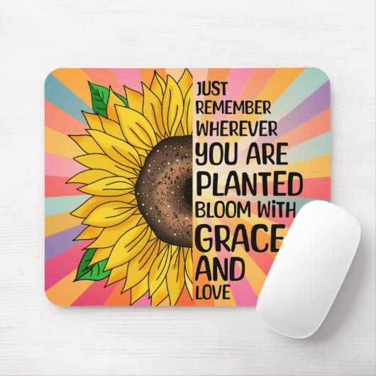 引用文感動的と手描きヒマワリ マウスパッド (マウス)