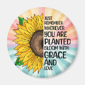 引用文感動的と手描きヒマワリ マグネット (正面)