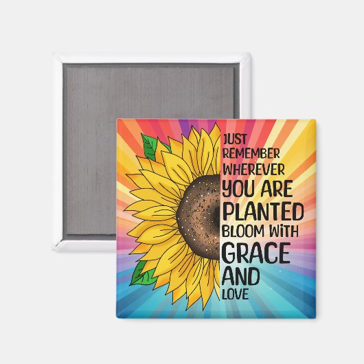 引用文感動的と手描きヒマワリ マグネット (正面/裏面)