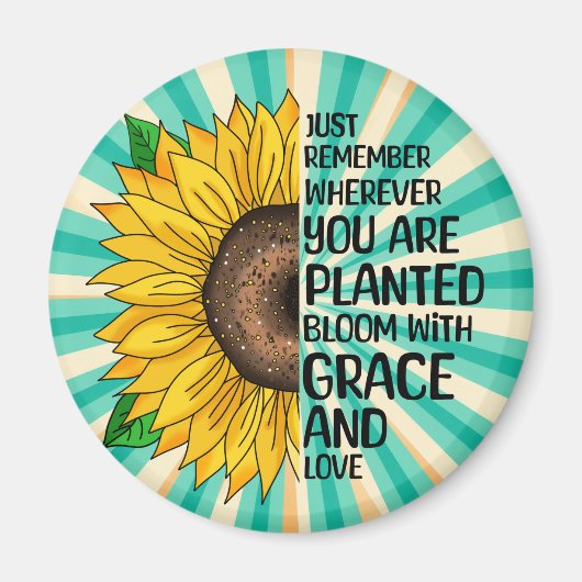 引用文感動的と手描きヒマワリ マグネット (正面)