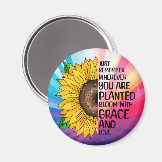 引用文感動的と手描きヒマワリ マグネット (正面/裏面)