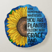 引用文感動的と手描きヒマワリ ラウンドクッション (裏面)