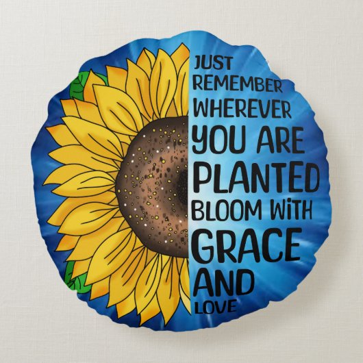 引用文感動的と手描きヒマワリ ラウンドクッション (裏面)