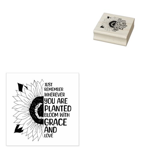 引用文感動的と手描きヒマワリ ラバースタンプ (押印)