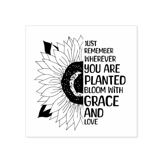 引用文感動的と手描きヒマワリ ラバースタンプ (インプリント)