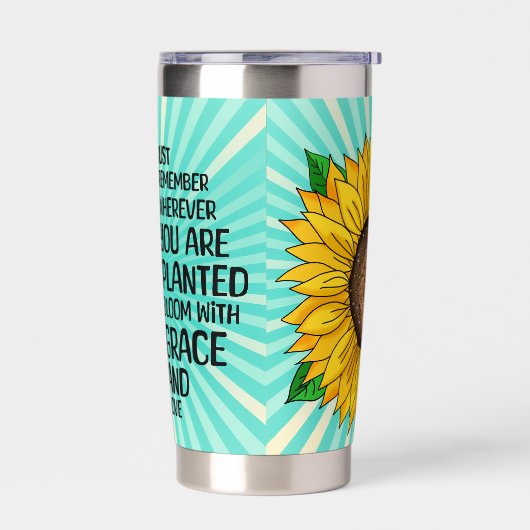 引用文感動的と手描きヒマワリ 保温保冷タンブラー (左面)