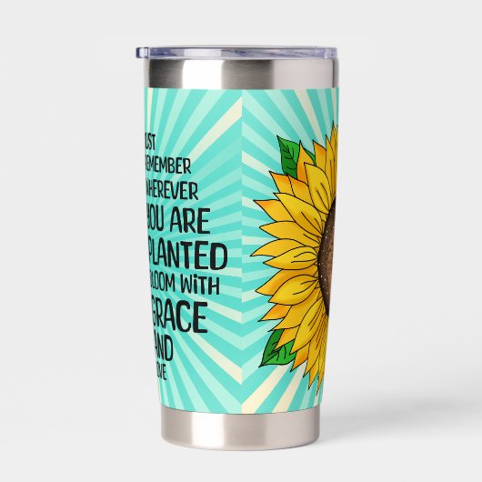 引用文感動的と手描きヒマワリ 保温保冷タンブラー (右面)