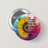 引用文感動的と手描きヒマワリ 缶バッジ (正面&裏面)