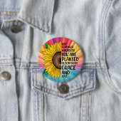 引用文感動的と手描きヒマワリ 缶バッジ (インサイチュ)