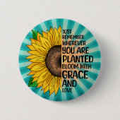 引用文感動的と手描きヒマワリ 缶バッジ (正面)