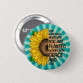 引用文感動的と手描きヒマワリ 缶バッジ (正面&裏面)