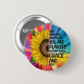 引用文感動的と手描きヒマワリ 缶バッジ (正面&裏面)