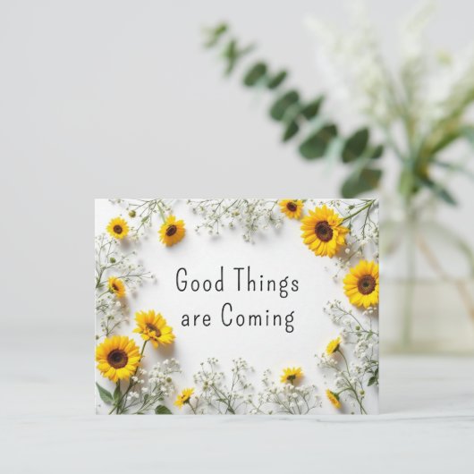 引用文感動的イエローホワイトヒマワリ ポストカード (スタンド正面)