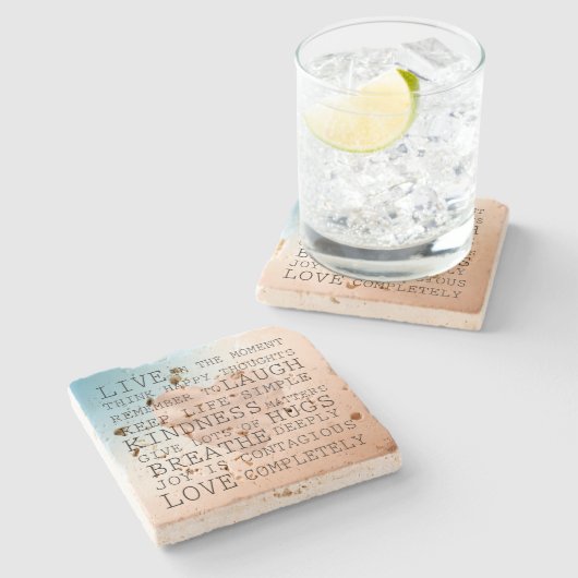 引用文感動的ズブルーブラウン赤面ハート ストーンコースター (横)