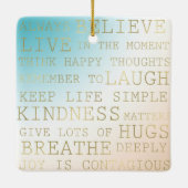 引用文感動的ズブルーブラウン赤面ハート セラミックオーナメント (裏面)