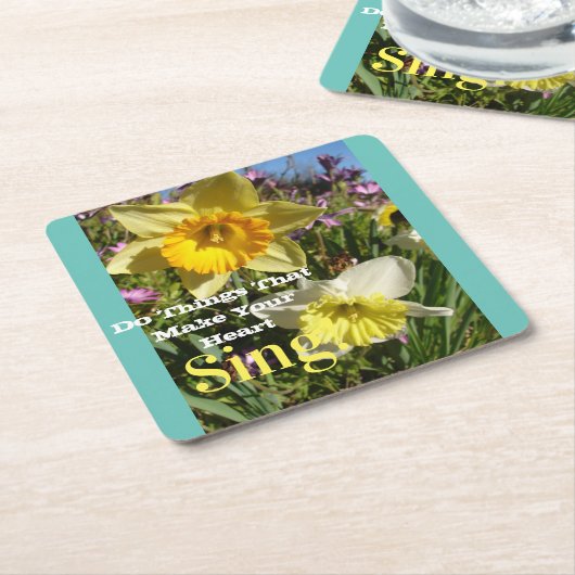 引用文感動的ダフォディル春フローラ花 スクエアペーパーコースター (アングル)