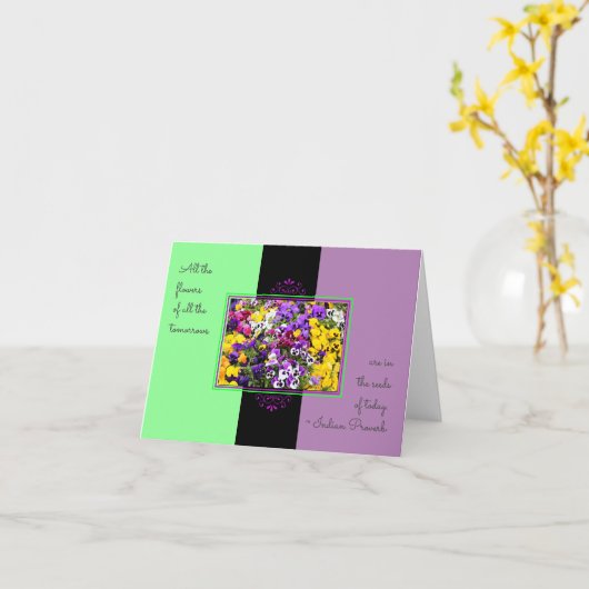 引用文感動的パープルパンジー花カード カード (黄色い花)