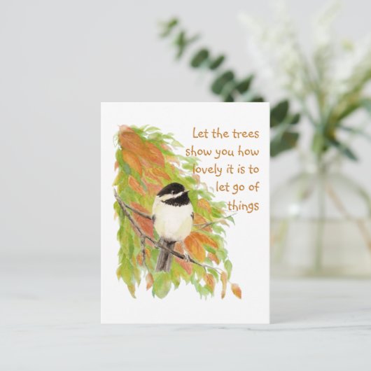 引用文感動的放棄秋の木鳥 ポストカード (スタンド正面)