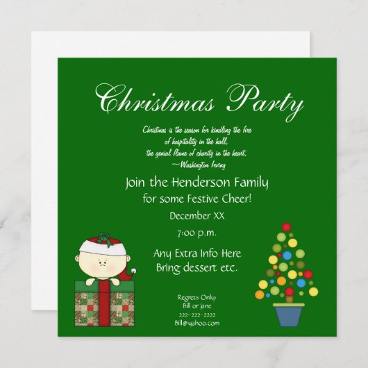 引用文招待状とのかわいいクリスマス・パーティ 招待状 (正面/裏面)