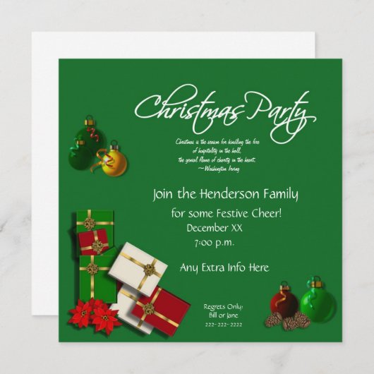引用文招待状との陽気なクリスマス・パーティ 招待状 (正面/裏面)