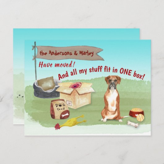 引越しかわいいボクサー犬の新しい住所 ポストカード (正面/裏面)