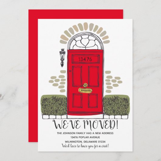 引越ししました - かわいいドア - 新しい住所のお知らせ 案内状 (正面/裏面)