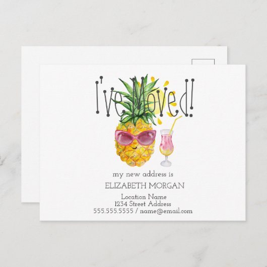 引越ししました!, ピンアップの女の子, 太陽, カクテルの新住所 案内ポストカード (正面/裏面)