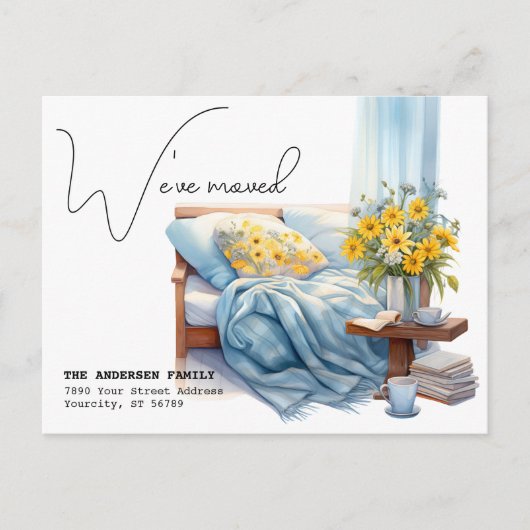 引越ししました 新住所 ソファ 水彩画 引っ越し 案内ポストカード (正面)