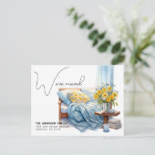 引越ししました 新住所 ソファ 水彩画 引っ越し 案内ポストカード (スタンド正面)