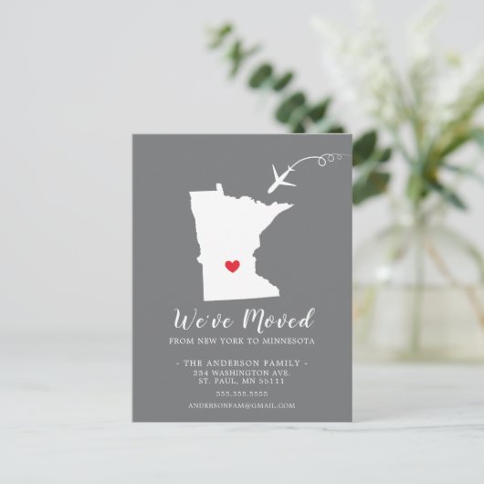 引越しのお知らせ州ミネソタのポストカード ポストカード (スタンド正面)