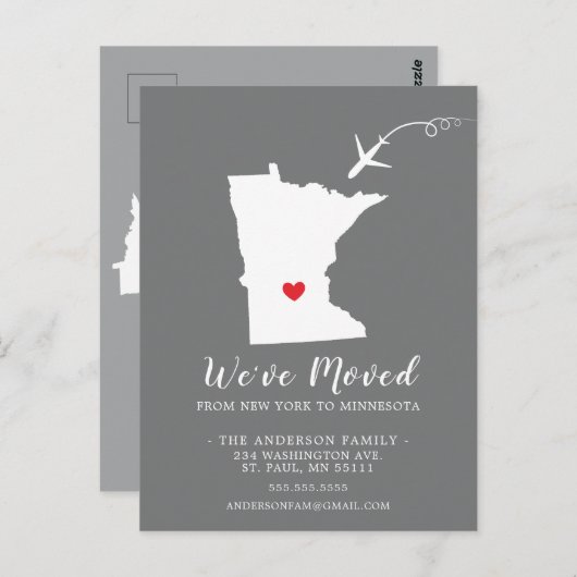 引越しのお知らせ州ミネソタのポストカード ポストカード (正面/裏面)