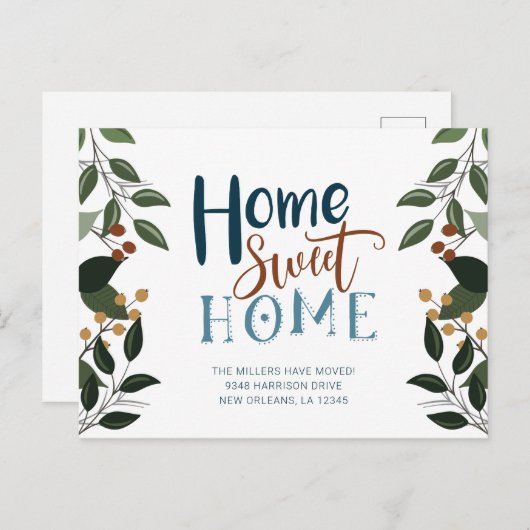 引越しのお知らせ葉書 緑の植物付き ポストカード (正面/裏面)