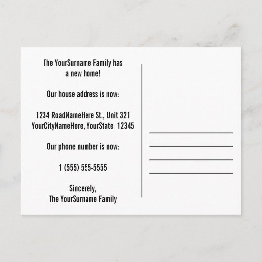 「引越しのお知らせ」住所変更のポストカード 案内ポストカード (裏面)