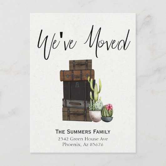 引越しのお知らせ 引っ越しました サボテン 案内ポストカード (正面)