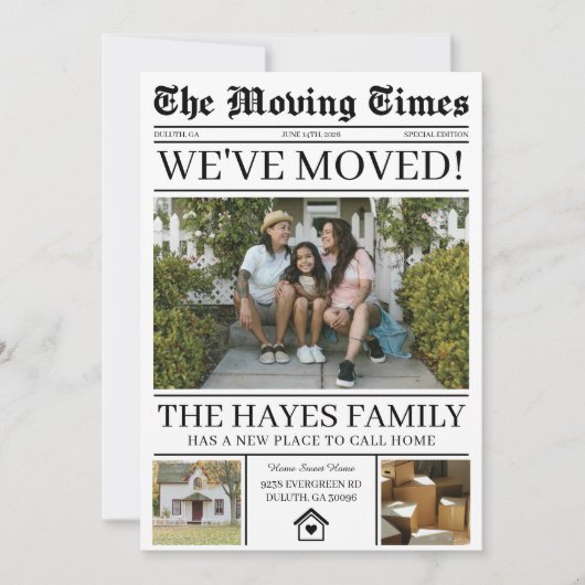 引越しのお知らせ 新聞風引越し案内 招待状 (正面)