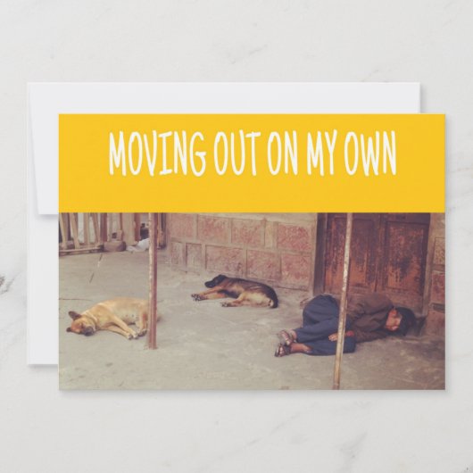 引越しのお知らせ (通りでの男と犬たち) 案内状 (正面)