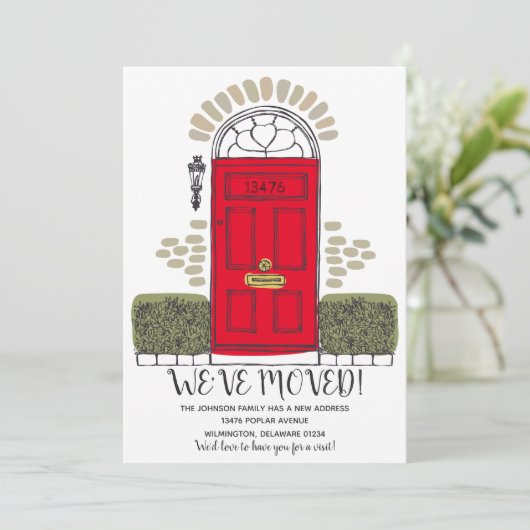 引越しのお知らせ - 遊び心のあるドア - 新住所のお知らせ 案内状 (スタンド正面)