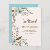 引越しのお知らせ 青茶色 花と葉 ポストカード (正面/裏面)