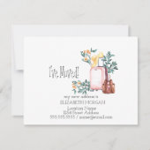 引越しました、スーツケース、花 新住所 案内状 (正面)