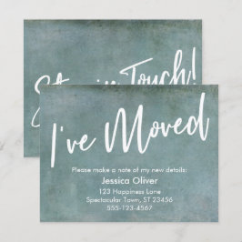 「引越しました」タイポグラフィー グランジ ブルー アナウンスメント 招待状
