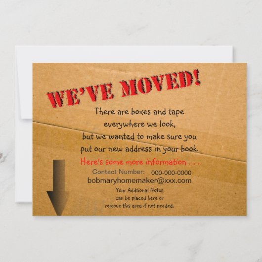 引越しました - ダンボール箱のお知らせ 案内状 (裏面)