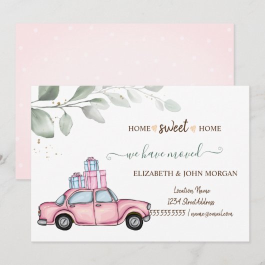 引越しました、ピンクの車のプレゼント (正面/裏面)