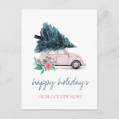 引越しました、ピンクの車、クリスマスツリー 案内ポストカード (正面)