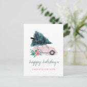 引越しました、ピンクの車、クリスマスツリー 案内ポストカード (スタンド正面)