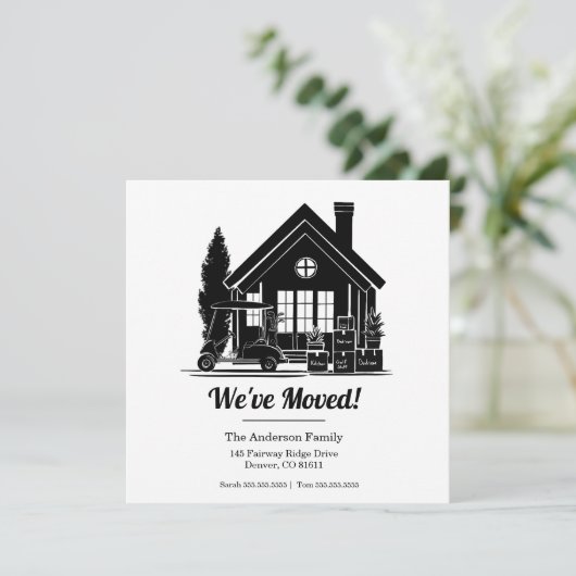 引越しました!家のシルエットにゴルフカートを駐車 案内状 (スタンド正面)