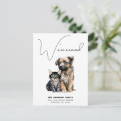 引越しました 新しい住所 猫 犬 水彩画 引っ越し 案内ポストカード (スタンド正面)