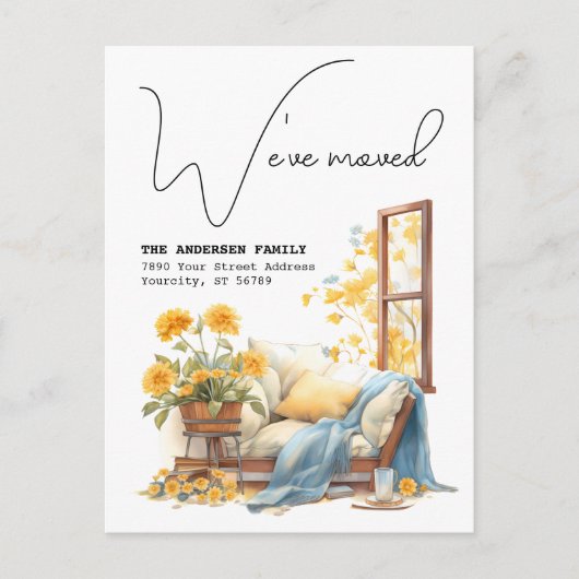 引越しました 新住所 フラワーウォーターカラー 引っ越し 案内ポストカード (正面)
