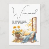 引越しました 新住所 フラワール 水彩画 移動 案内ポストカード (正面)