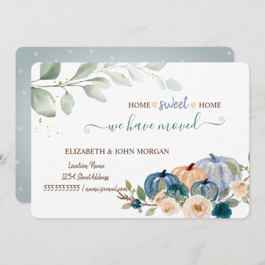 引越しました,水彩のカボチャ,花,葉 (正面/裏面)