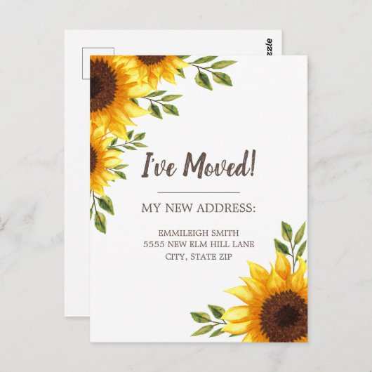 引越しアナウンスひまわりホワイトシック素朴 ポストカード (正面/裏面)